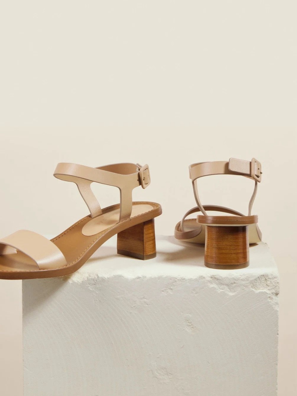 Dear Frances Mane Women's Nude Block Heel Sandals with Ankle Strap